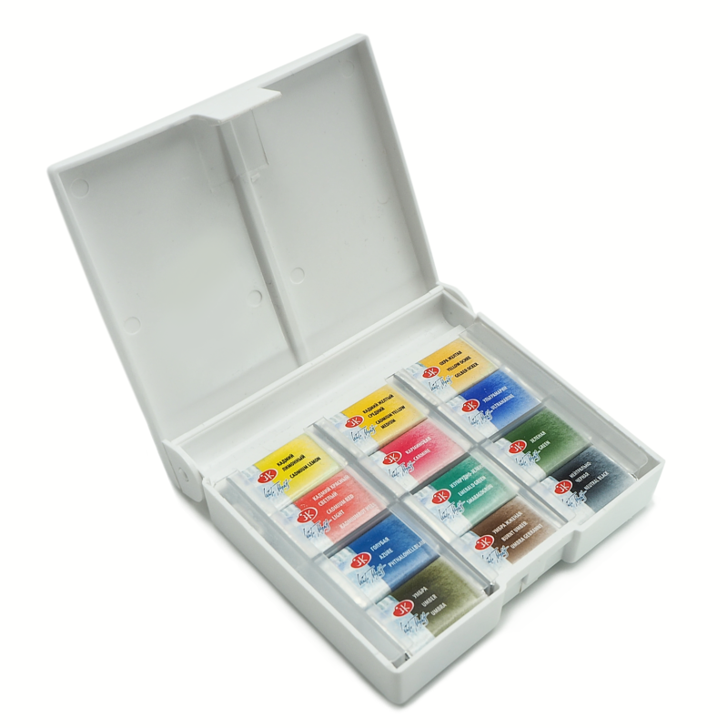 Akvarelové barvy Bílé noci sada 12 ks – White Nights plastic box 12 full pans Nevskaya Palitra Saint Petersburg