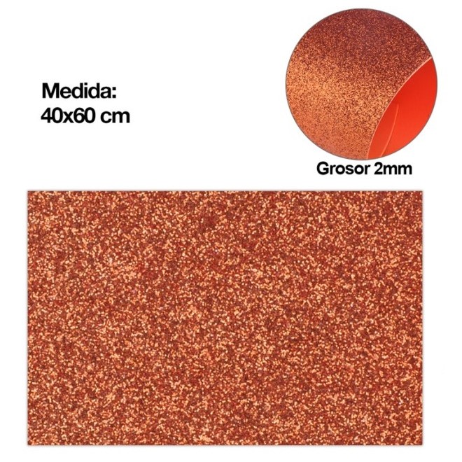 Pěnová guma EVA - glitter měděná
